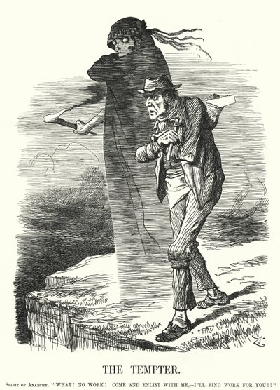 Soco cartoon: O tentador - tentação do anarquismo para os desempregados (gravura) de John (after) Tenniel