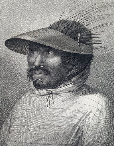 Retrato de um homem de Oonalashka (ou Unalaska, Alasca, Estados Unidos). Gravura do final do século XVIII, de William Sharp (), segundo John Webber (1751-1793). de John (after) Webber