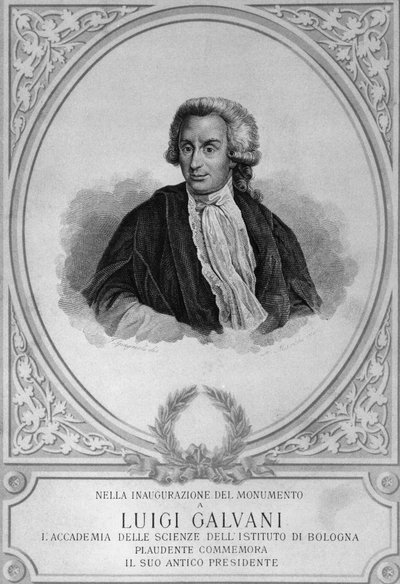 Retrato de Luigi Galvani (1737-1798), fisiologista, físico, biólogo e anatomista italiano, que descobriu a eletricidade animal, desenhando de Walter Charles Mills