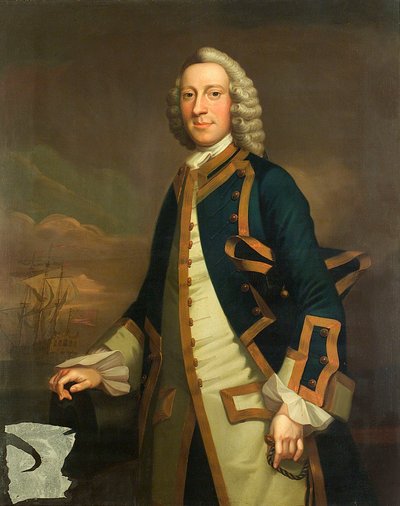 Retrato de um capitão, c.1750 (óleo sobre tela) de John (attr.to) Wollaston