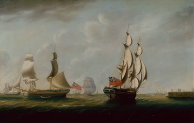 Dois Collier Inglês Brigs fora de Whitby com outro transporte além (óleo sobre tela) de John Askew