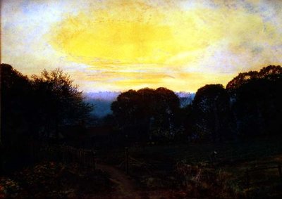 Um jardineiro a escavar uma mancha de couve ao pôr-do-sol de John Atkinson Grimshaw