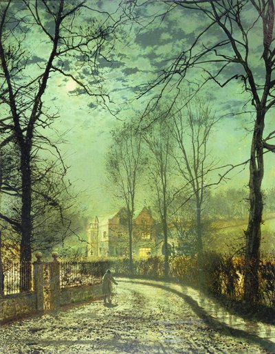 Uma estrada iluminada pela lua, século 19 de John Atkinson Grimshaw
