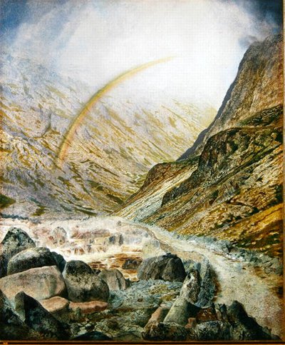 A Mountain Road, Flood Time (Honsiter Series no.3) 1868 (óleo sobre papel colocado sobre lona) de John Atkinson Grimshaw