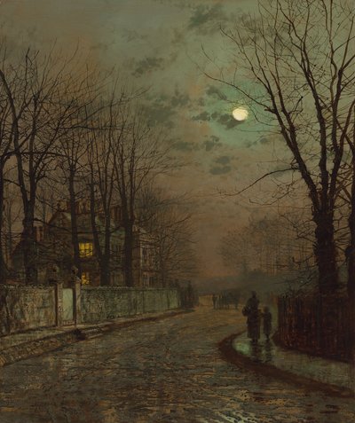 Uma estrada húmida, Knostrop, Yorkshire por John Atkinson Grimshaw, 1886 de John Atkinson Grimshaw
