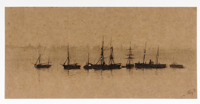 Barcos ancorados em um estuário de John Atkinson Grimshaw