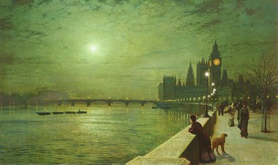 Reflexos de luz no Tamisa em Westminster de John Atkinson Grimshaw