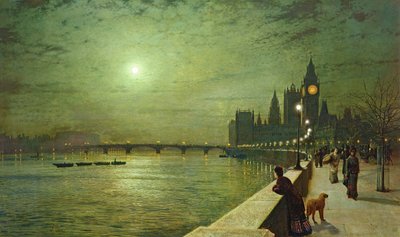 Reflexões sobre o Tamisa, Westminster de John Atkinson Grimshaw