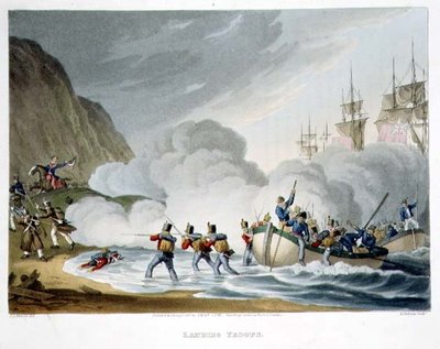Landing Troops, gravado por Matthew Dubourg (fl.1813-20) de 