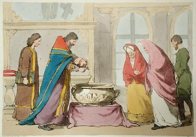 Baptismo, gravado pelo artista, publicado em 1804 (cor litho) de John Augustus Atkinson