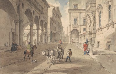 Bolonha, Vista na Strada Maggiore de John Augustus Atkinson