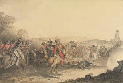 O Marquês de Anglesea Ferido ao Liderar uma Carga de Cavalaria Pesada no Encerramento da Batalha de Waterloo de John Augustus Atkinson