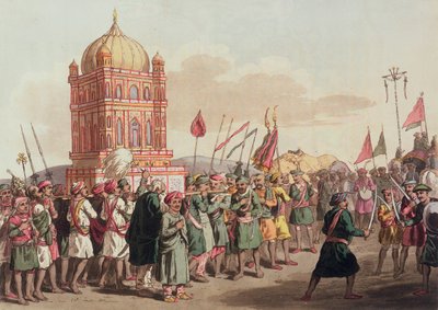 A procissão do Taziya, de &39;A Mahratta Camp&39;, 5 de abril de 1813 (gravura a cores) de John Augustus Atkinson