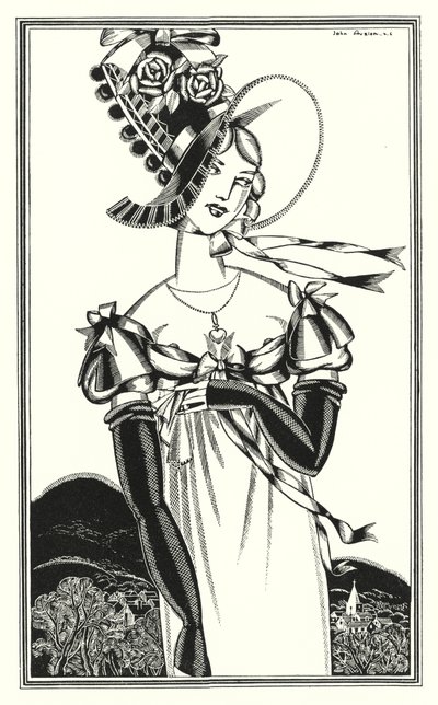 Ilustração para Don Juan por Lord Byron: A Bonnet, que o belo sexo usa (litho) de John Austen
