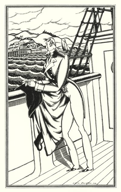 Ilustração para Don Juan de Lord Byron: "Adieu, Adieu! A minha terra natal" (litho) de John Austen