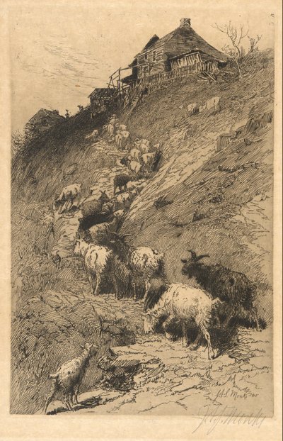 Paisagem sem título com cabras de John Austin Sands Monks