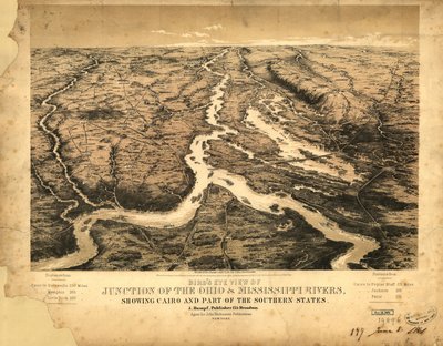 Vista aérea da junção dos rios Ohio e Mississippi, mostrando Cairo e parte dos estados do sul LOC 99447003 de John Bachmann