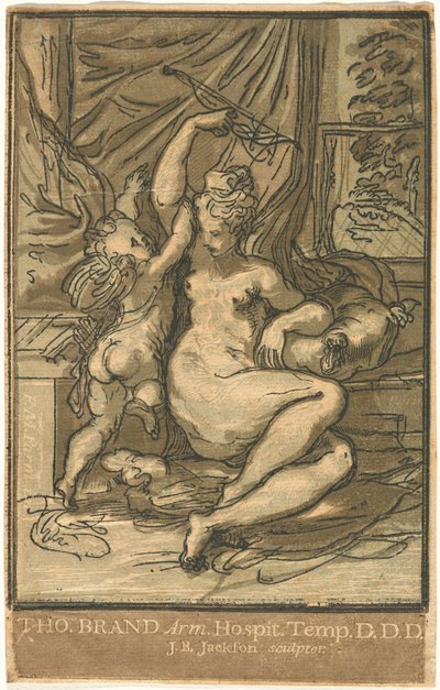 Vênus e Cupido com um arco de John Baptist Jackson, after Parmigianino