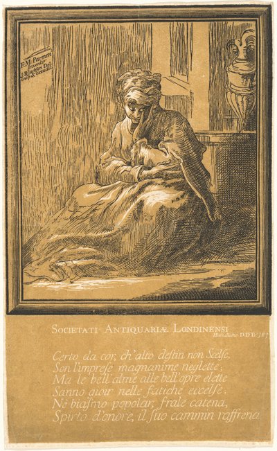 Mulher meditando de John Baptist Jackson, after Parmigianino