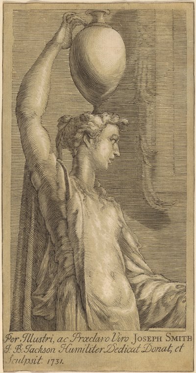 Mulher em pé segurando uma jarra na cabeça de John Baptist Jackson, after Parmigianino
