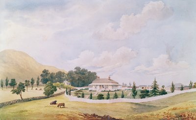 Casa de Harry Cobleys, Devonport, Auckland, Nova Zelândia, construída c.1867 (wc e branco chinês sobre papel) de John Barr Clark Hoyte