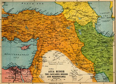 Ásia Menor, região do Cáucaso e Mesopotâmia, Primeira Guerra Mundial, c1915, c1920. de John Bartholomew and Son
