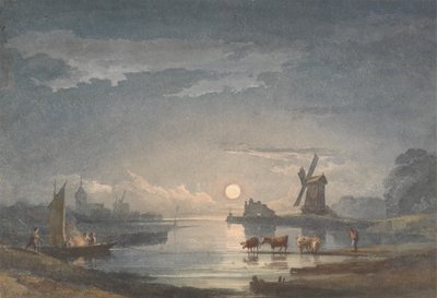 Luz da lua no rio perto de Bruges de John Berney Crome