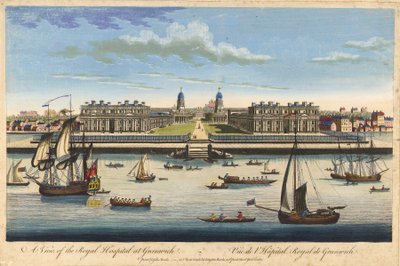 Vista do Hospital Real de Greenwich, c.1770 (gravura a cores) de John Bowles