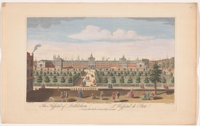 Gezicht op Bethlem Royal Hospital te Londen
O Hospital de Belém (título sobre o objecto) de John Bowles