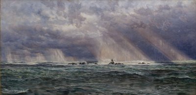 A North West Gale fora do Longships Lighthouse, 1873. de John Brett