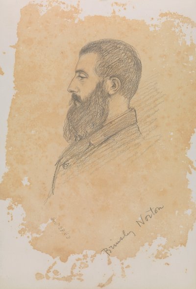 Esboço de um retrato de um homem barbudo, com a inscrição "Brinsley Norton" (grafite) de John Brett
