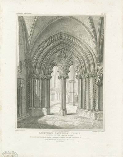 Interior da Catedral de Lichfield - Porta da Casa do Capítulo: gravura, nd [c 1819] (imprimir) de John Britton