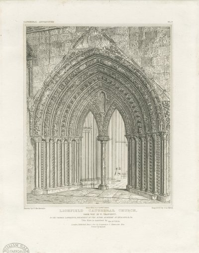 Catedral de Lichfield - Porta Transeta Norte: gravura, nd [c 1820] (imprimir) de John Britton