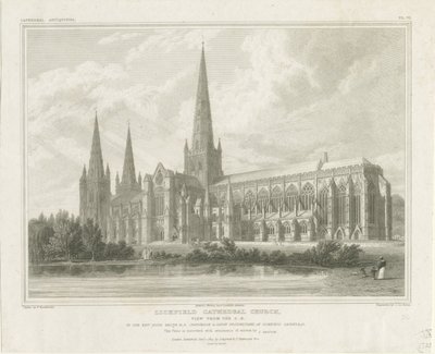 Catedral de Lichfield - Vista Sudeste: gravura, nd [?1819] (imprimir) de John Britton