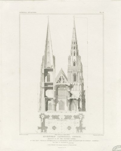 Catedral de Lichfield - Frente Oeste: gravura, sd [c 1819] de John Britton