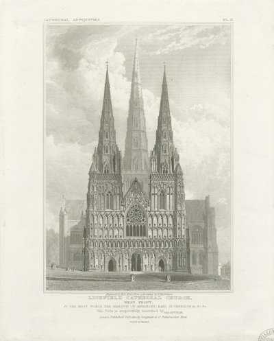 Catedral de Lichfield - Frente Oeste: gravura, sd [c 1820] de John Britton