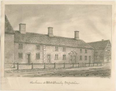 Abbots Bromley Almshouses: desenho em sépia de John Buckler