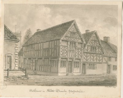 Casas antigas de Abbots Bromley: desenho em sépia, 1839 de John Buckler
