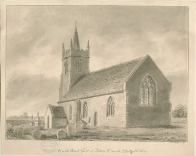 Igreja de Acton Trussell: desenho em sépia, 1841 de John Buckler
