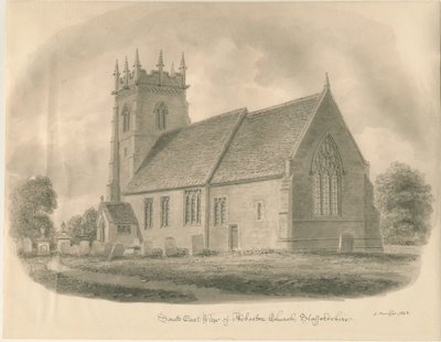 Igreja Adbaston: desenho em sépia, 1843 de John Buckler