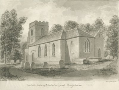 Igreja de Barlaston: desenho em sépia, 1844 de John Buckler
