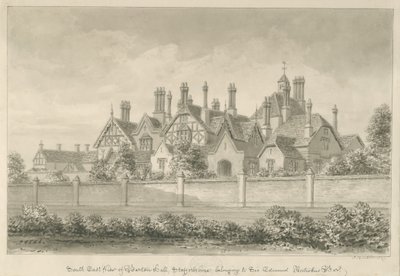 Barton sob Needwood - "Barton Hall": desenho em sépia, 1839 de John Buckler