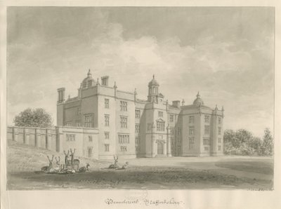 Beaudesert Hall and Park: desenho em sépia de John Buckler