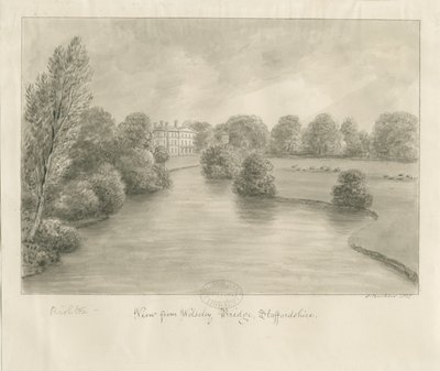Bishton Hall: desenho sépia, 1841 de John Buckler