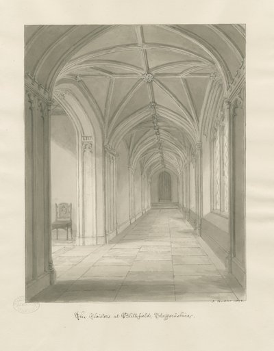 Blithfield Hall - Claustros: desenho em sépia de John Buckler