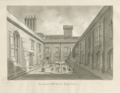 Blithfield Hall - Courtyard: desenho sépia de John Buckler