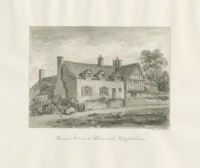 Bloxwich - casa antiga: desenho sépia de John Buckler