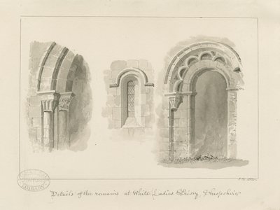 Brewood - Whiteladies Priory (Ruína) : desenho sépia de John Buckler