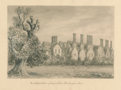 Buckinghamshire - Chenies Hall: desenho em sépia, 1824 de John Buckler