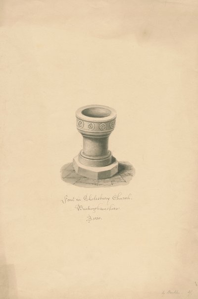 Buckinghamshire - Igreja de Cholesbury: desenho sépia de John Buckler